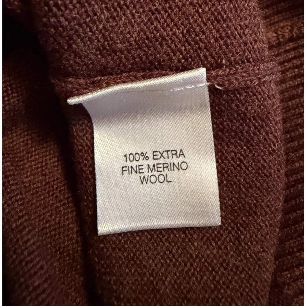 Turnbury Mens Extra Fine Merino Wool V-Neck Sweater Brown Heather Size M